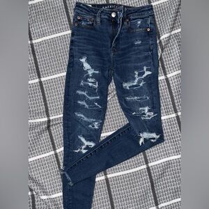 American Eagle Outfitters Dark Blue Distressed Skinny Jeans